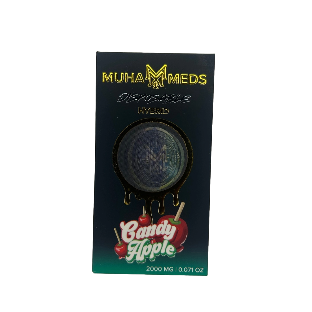 Muha Meds holographic packaging for 2g disposable vapes Flavor Candy Apple Hybrid Strain